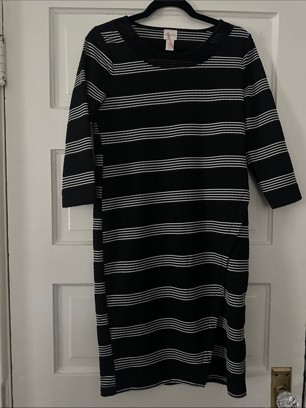 Chico's Black and White Striped Midi Dress